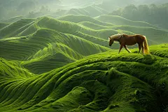 绿草场上的一匹马