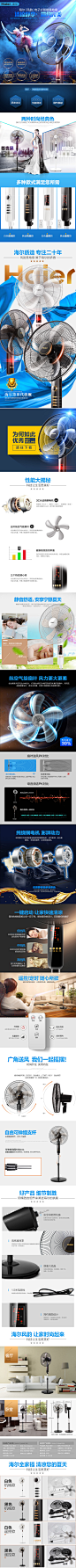 海尔电风扇家用非遥控落地扇静音办公室宿舍电扇摇头定时立式学生天猫产品描述详情页