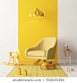 Mock up of a children's bedroom in a locally yellow color. Scandinavian style. 3d rendering.