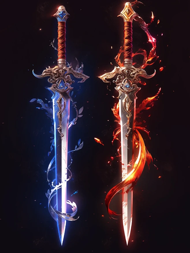 玄幻武器——双剑：圣魔天罚。图片_武器图片素材-花瓣网