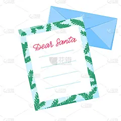 亲爱的圣诞老人的信和信封。寒假愿望清单。圣诞节的愿望。平面向量插图