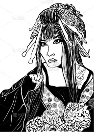 女人,舞蹈,日本,艺妓,动画片,摆拍,分离着色,白色,亚洲