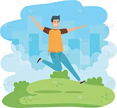 公园,青年男人,插画,都市风景,酷,时尚,分离着色,男孩,庆祝,微笑