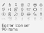 Easter  icon set, 90 items : Fully scalable stroke icons, stroke weight 3.5 pt. Useful for mobile apps, print and Web.