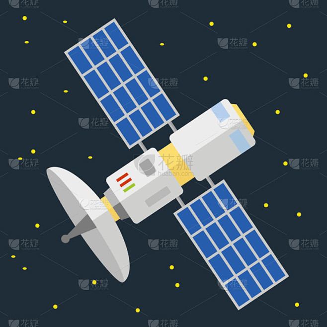 卫星通信与太阳能电池板在空间矢量图
