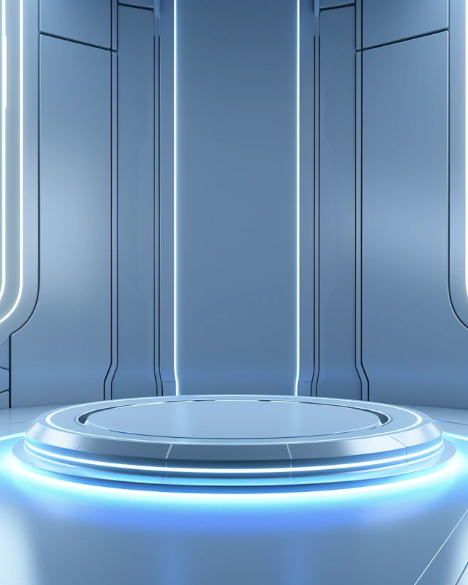 artificial futuristic round room with linear lights, in the style of ...