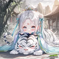 古式，动画，2d，白天，线条清晰，不模糊，图像质量高，色彩对比度高，饱和度高，色彩鲜艳，不露骨，一个可爱的小女孩，长着长长的白发，仰卧在一只大白虎的背上，生气，撅嘴，长着白发，配饰，蓝绿色华丽的汉服，衣服上有漂亮的图案，Q版，表情丰富，背景是山谷，赤壁风格，高清，细节丰富，色彩明亮，不模糊， | 中文prompt咒语大全，ChatGPT咒语，Midjourney咒语，文生图咒语，提示词翻译，prompt翻译