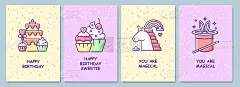 生日快乐贺卡与颜色图标元素集