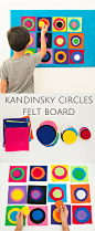 DIY Kandinsky Circles Felt Board. Fun interactive art project for kids with colorful variations they can design over and again. Plus great activity for scissor cutting and fine motor skills.: