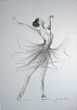 ORIGINAL pencil drawing 12 x 8 on WHITE paper of BALLERINA by Ewa Gawlik.: 