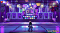 an animated character standing in front of a stage with speakers and sound equipment on it