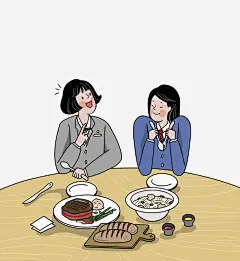 聚餐的学生高清素材 卡通 学生 微笑 手绘 校服 简约 聚餐 餐桌 免抠png 设计图片 免费下载