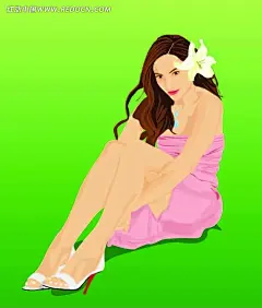 坐着的粉色衣服女孩韩国时尚风格插图AI|白色高跟鞋|插画|插图|粉红色裙子|花朵头饰|绘画|角色|卡通|卡通人物|卡通人物图片|漫画|漫画人物|人物|人物素材|人物图片|设计|矢量人物|矢量图|手绘|水彩|图片|坐着