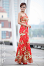 中式蕾丝结婚旗袍