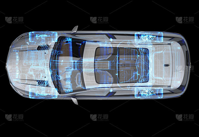 具有x射线效果的SUV汽车3d技术插图。