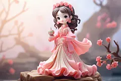 粉红色汉服女孩赏花人物模型图片