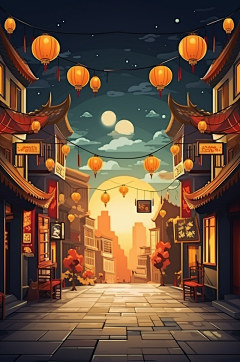 AI数字艺术国庆节建筑漫画扁平风插画