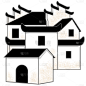 手绘徽派建筑常规贴纸1