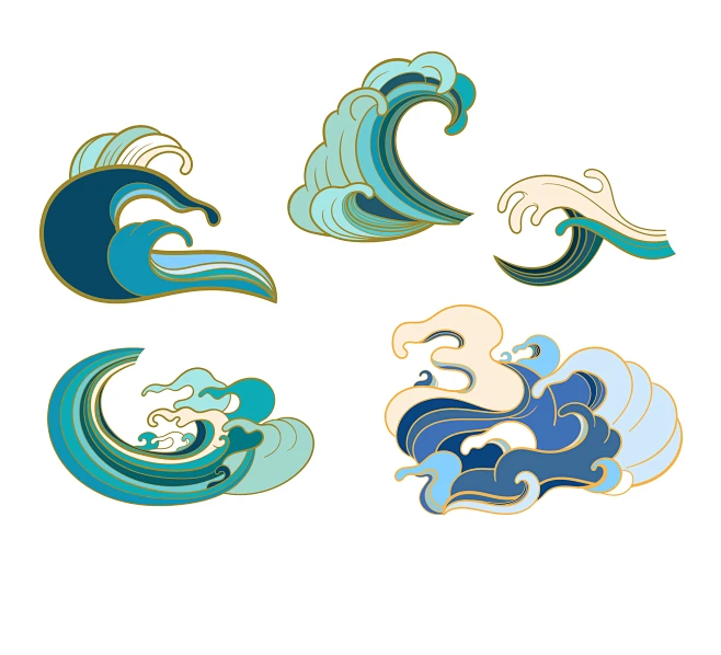 国潮风海浪浪花矢量元素-花瓣网