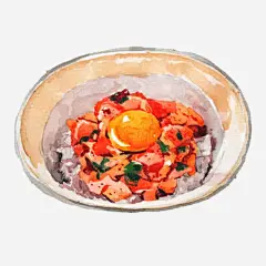鱼豆腐盖饭手绘画片高清素材 手绘美食 盖饭 米饭 鱼豆腐盖饭 鸡蛋黄 免抠png 设计图片 免费下载