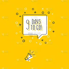 麦克风和短语“9天!”在黄色背景的语音气泡中。平细线矢量插图。现代横幅和海报业务，营销，广告概念模板