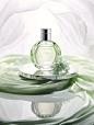 AIGC｜产品图
关键词：bvlgari fragrance cologne bottle on a green background, in the style of high-key lighting, light white and gray, willem haenraets, thick texture, babycore, handsome, mirrored