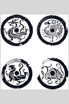 黑色图腾四大神兽瓦当矢量素材夜火阑珊采集到素材采集手绘-传统图腾