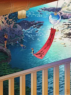 浮世绘风格日系手绘插画图片