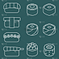 寿司,图标集,黑色,传统,图像,矢量,分离着色,亚洲,日本,街道