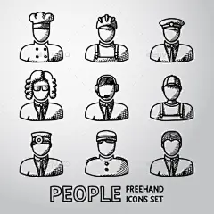 手绘的人的面孔——人们字符集Set Of Hand Drawn People Faces - People Characters应用程序,律师业务,字符,职员,交付,看门人,画画,工程师,平坦,徒手画的,头发,手,头,图标,说明,孤立的,法律,男,职业,人,形象,标志,社会媒体,象征,老师,用户,用户界面,矢量,工人 app, attorney, business, characters, clerk, delivery, doorman, drawing, engineer, flat, freehan