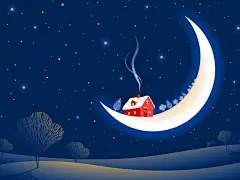 月,星,冬天,雪,唯美意境壁纸