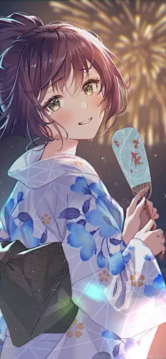 いちかわはる  二次元少女  
动漫壁纸  和服  烟花