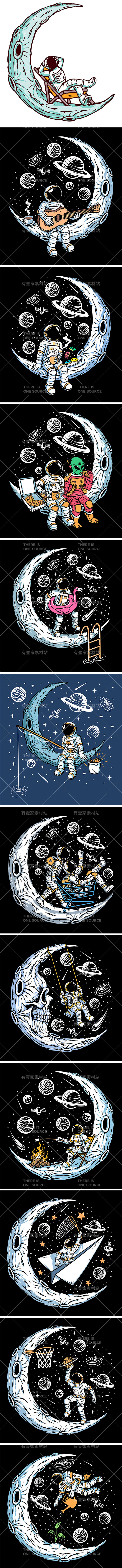 梦幻唯美月球宇宙星空太空人航天员宇航员装...