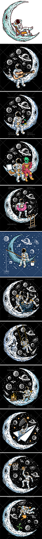 梦幻唯美月球宇宙星空太空人航天员宇航员装饰插画AI矢量设计素材-淘宝网