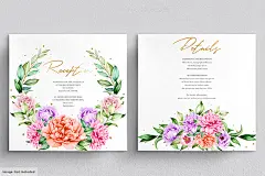 水彩手绘唯美牡丹花婚礼邀请卡喜帖请帖