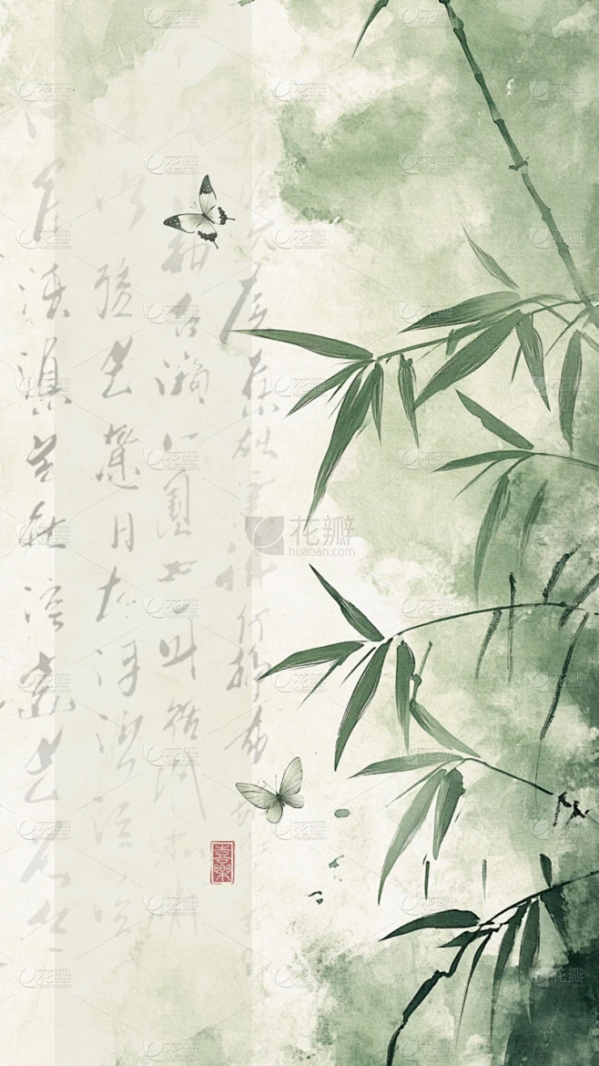 中国风通用古风植物书法背景素材-花瓣网