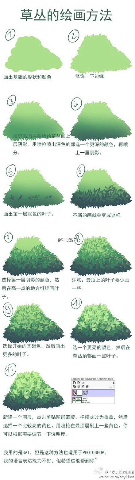 #SAI资源库# 动漫场景植被和草丛的画...