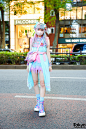 Tokyo Unicorn Pastel Fashion w/ Multicolored Hair, Kanji Earrings, 6%DokiDoki Setup, Tiered Handkerchief Skirt, Glem Handmade Accessories, Satchel Sling Bag & Demonia Metallic Boots – Tokyo Fashion