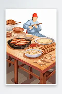 AI数字艺术美味北京烤鸭美食制作元素插画-众图网