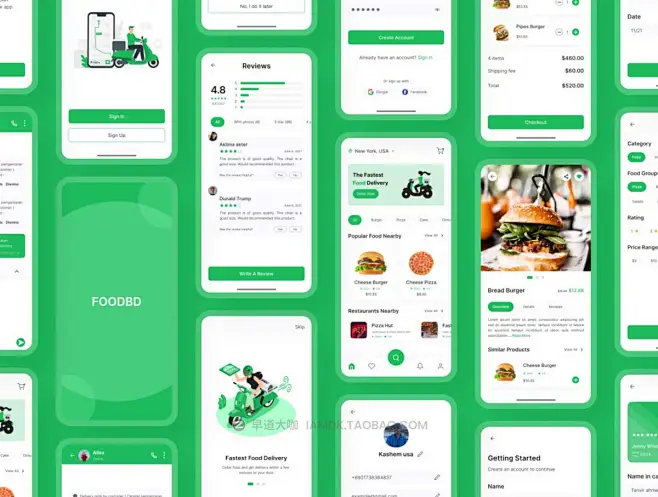 37屏高级食品美食外卖配送订餐软件APP界面设计Figma模板素材 Food delivery app插图3-花瓣网