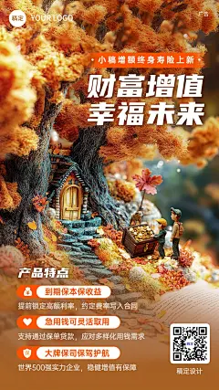 金融保险产品介绍营销3D微缩艺术风手机海报AIGC