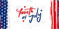 7月4日，美国烟花庆典设计在垂直美国垃圾旗背景。矢量插图。