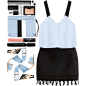 A fashion look from April 2016 featuring blue crop top, fringe skirt and fendi shoes. Browse and shop related looks.