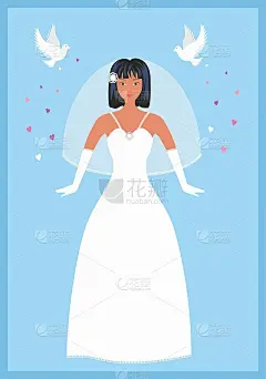 婚礼新娘的灵感来自灰姑娘的仙女尾巴。矢量插图。
