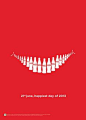 This Coke advertisement uses contrast (white and red color) and repetition (repeat bottles of coke) to strengthen the product. Also its shape looks like a big smile, which is related to happiness.