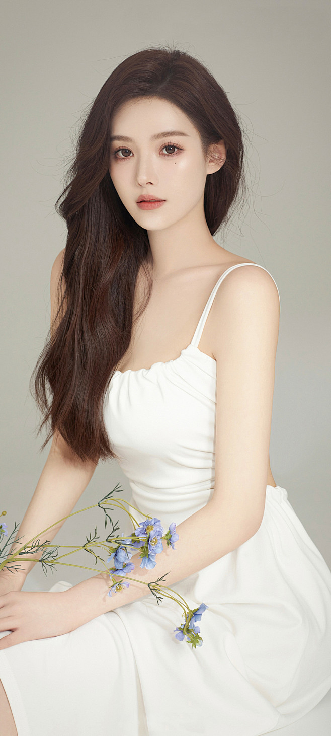 好看白色裙子长发美女手机壁纸-美女壁纸-...