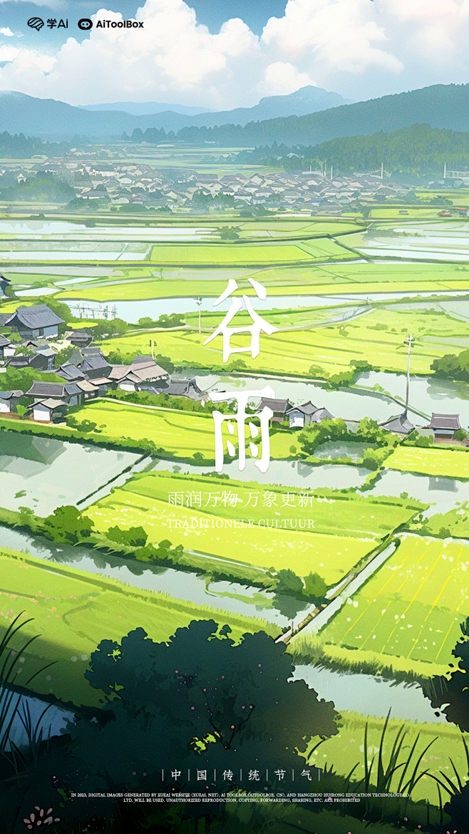 Midjourney，24节气谷雨插画