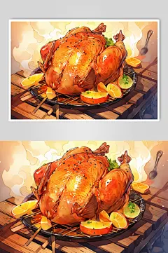 AI数字艺术美味烟熏烧鸡美食插画