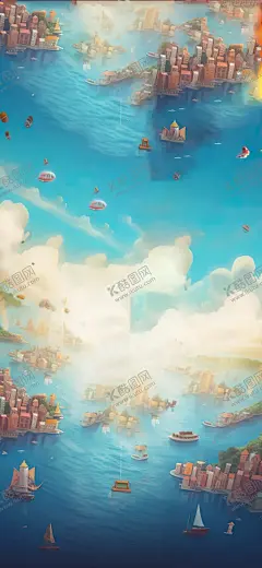 海边城市梦幻插画 【酷图网】海边,城市,梦幻,插画,海边城市,梦幻插画