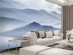 中式水墨抽象山水3d电视背景墙壁纸客厅书房装饰墙纸影视墙布壁画-淘宝网